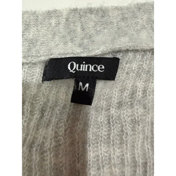 Quince Alpaca Wool Blend Ribbed Cardigan Sweater Light Gray Size Medium - Picture 4 of 6